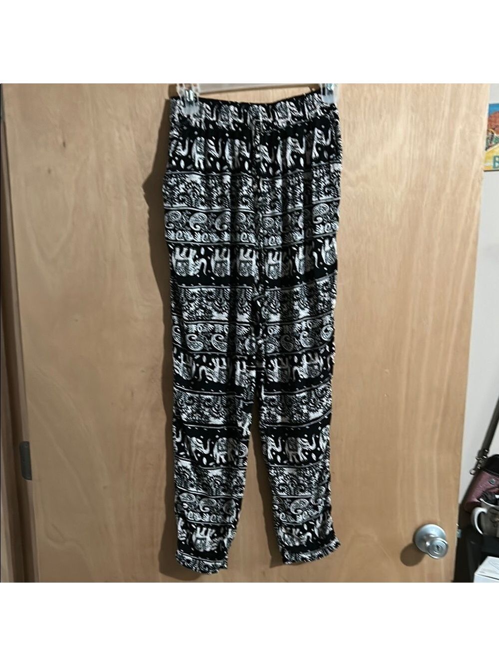 Julia Black and White Elephant Print Pants